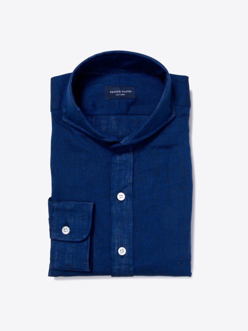 Canclini Ink Blue Linen Fitted Shirt 