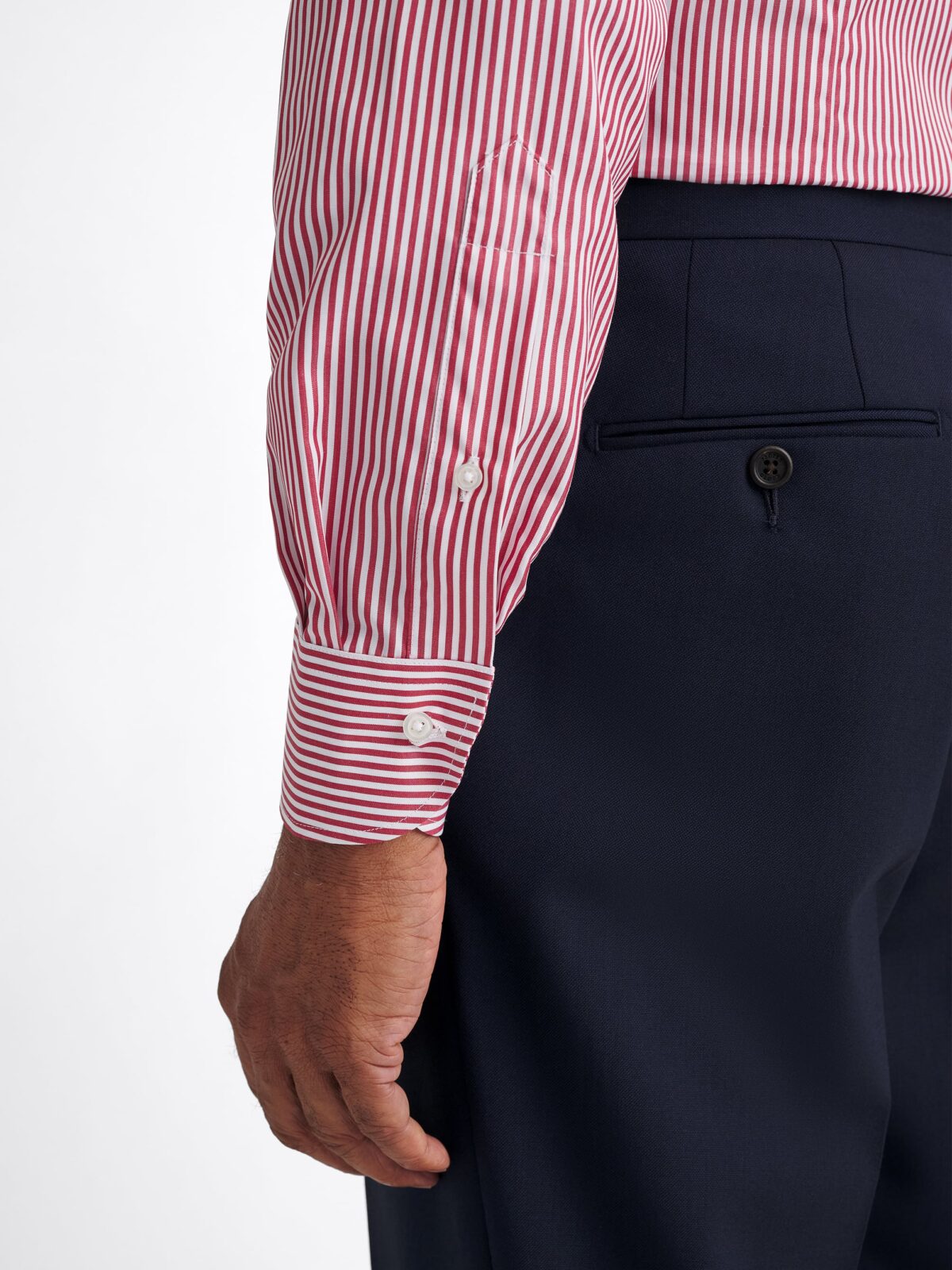 The Stanton 120s Broadcloth Dress Shirt in Red Bengal Stripe