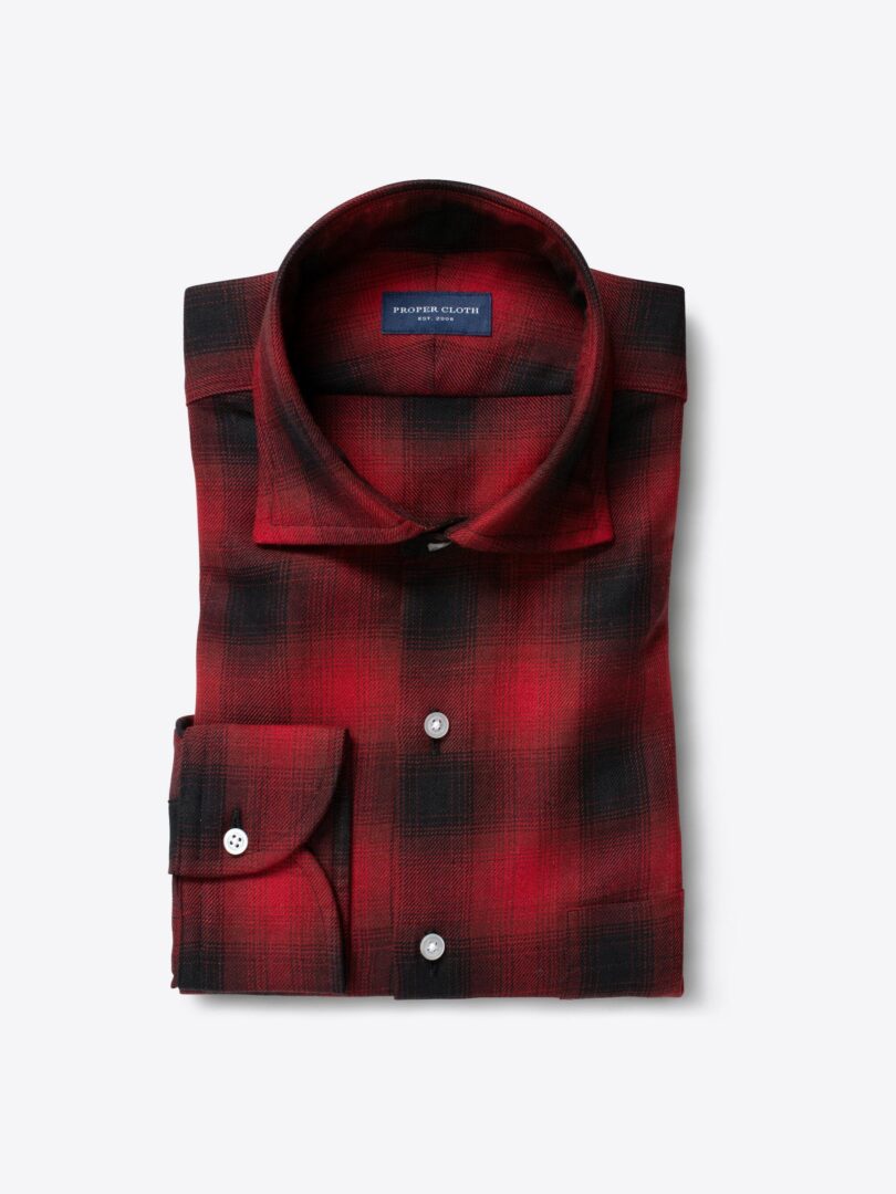 Scarlet Ombre Plaid Cotton Linen Blend Men's Dress Shirt 