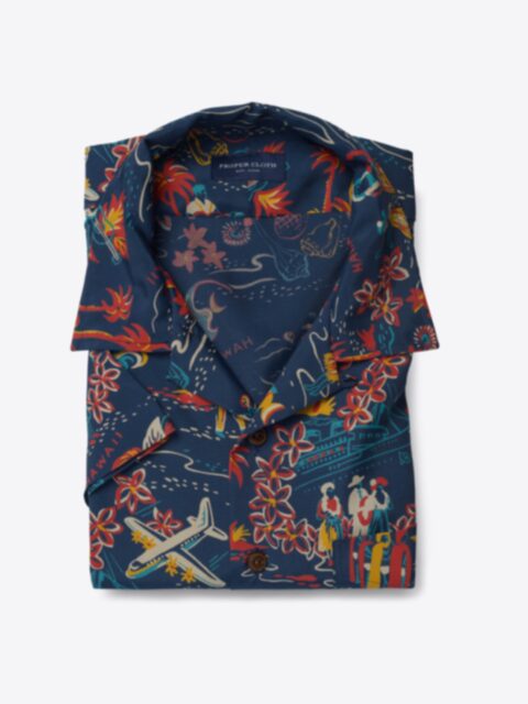 Shop Japanese Navy Aloha Print Rayon