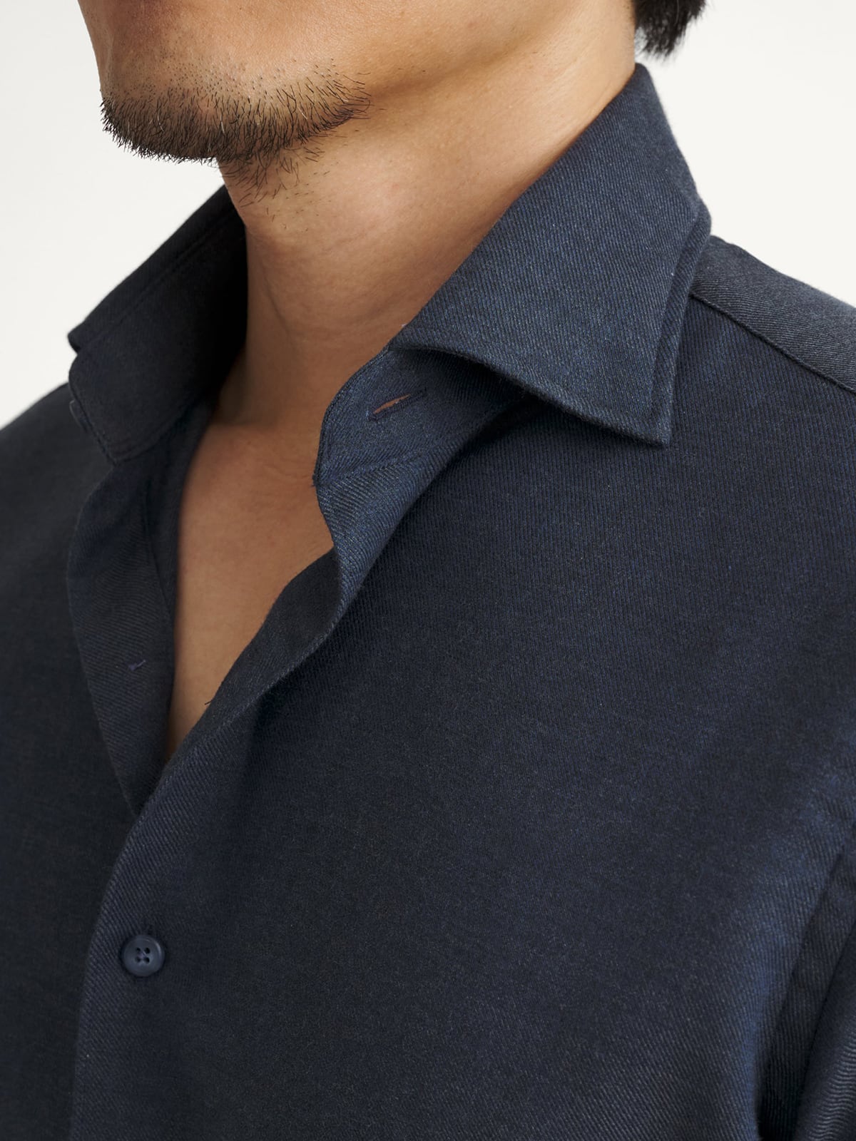 The Thomas Mason Cotton and Cashmere Dress Shirt in Navy