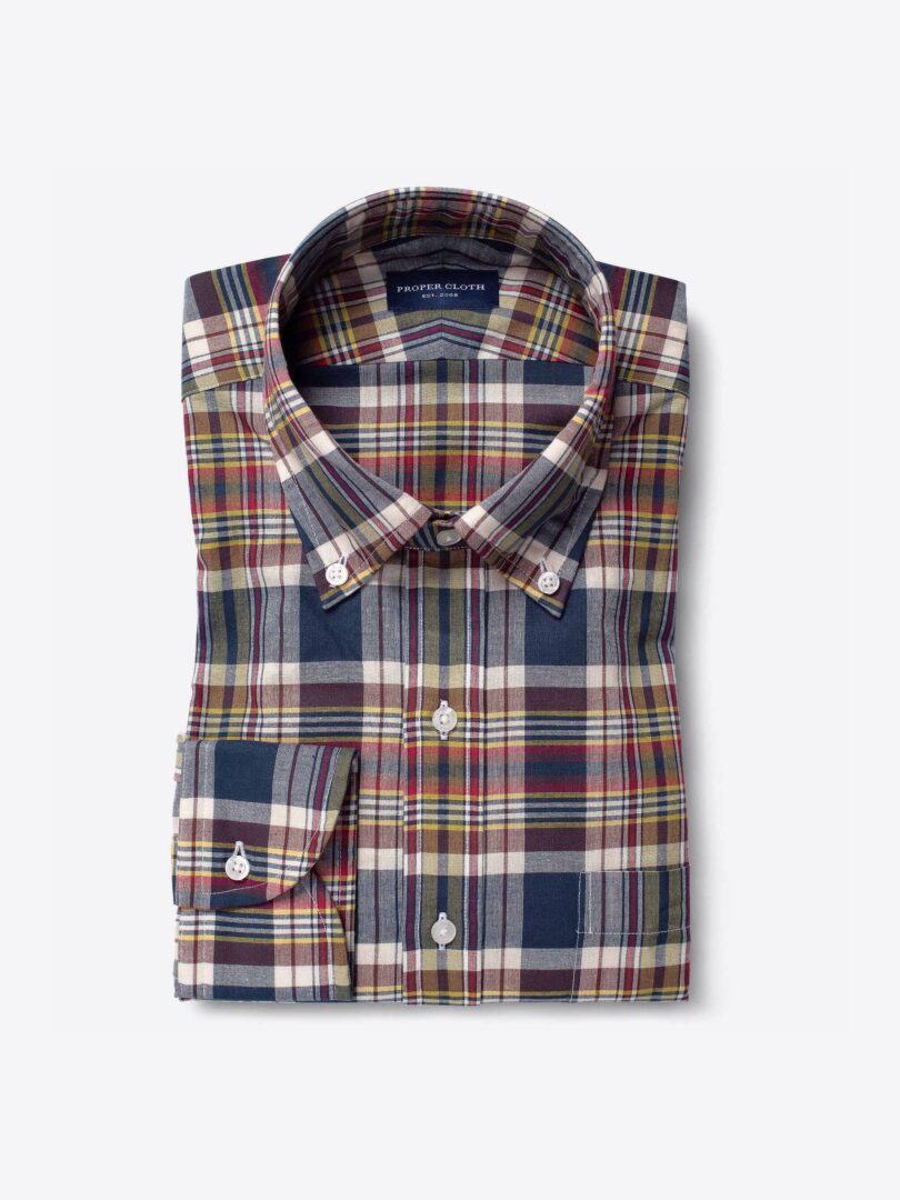 Navy Red and Yellow Indian Madras Custom Dress Shirt 