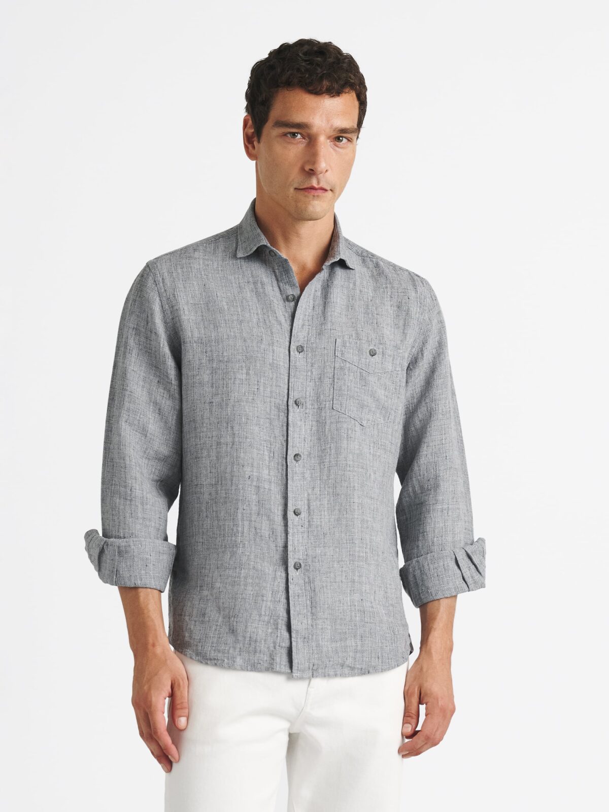 値下 CE COTTON LINEN CASUAL SHIRT CHARCOAL The Italian Linen Melange Shirt in Charcoal