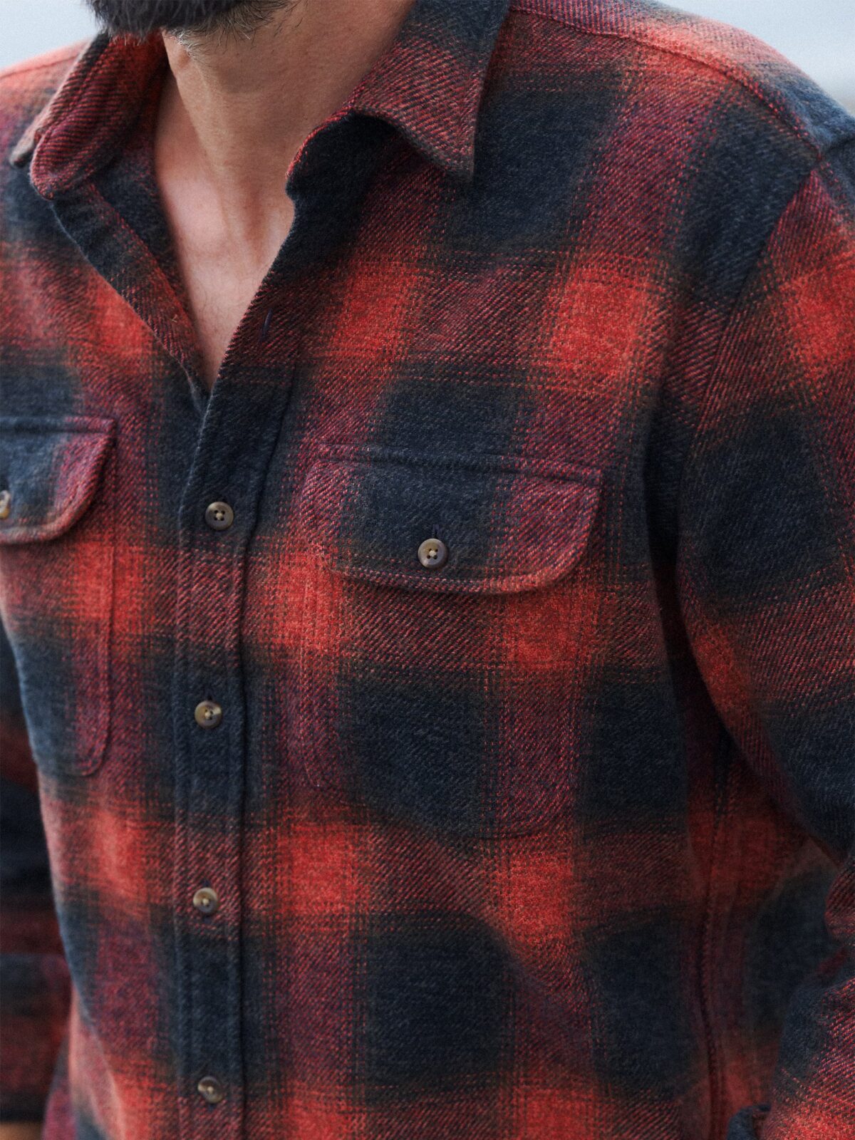 new! 【MELANGE OMBRE PLAID NEL SHIRT】 黒赤 MELANGE OMBRE PLAID NEL SHIRT】 - Time is on