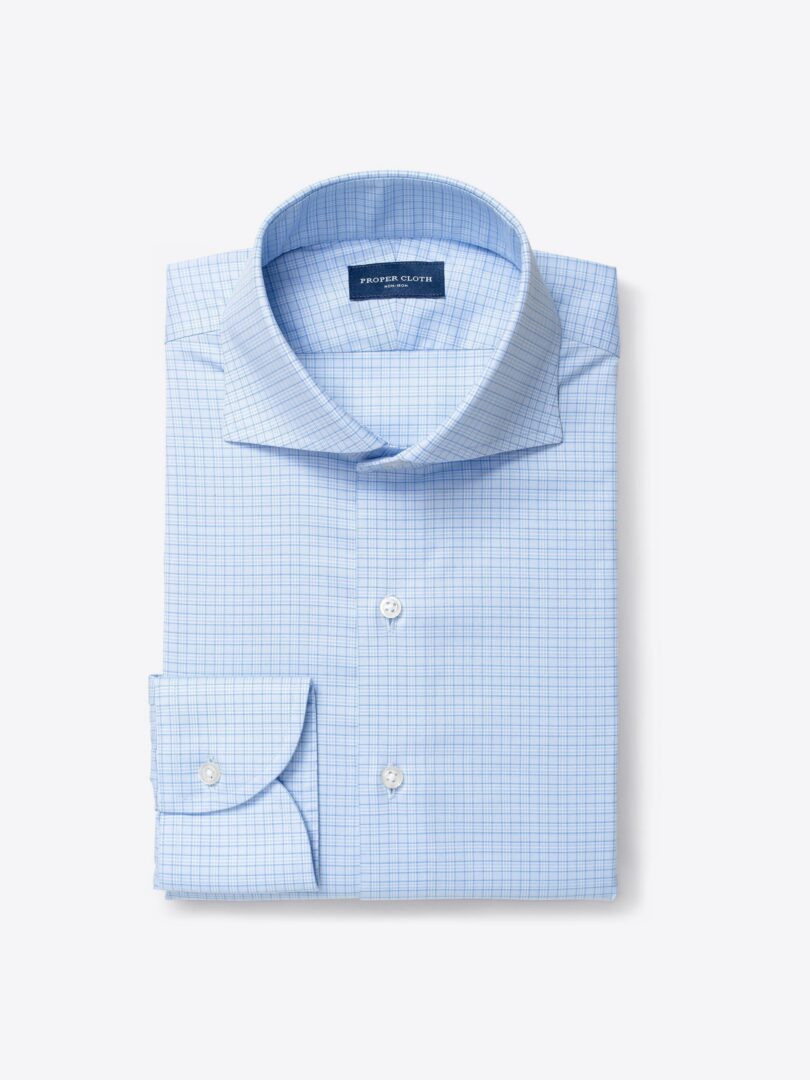 Non-Iron Stretch Light Blue Small Check Shirts by Proper Cloth