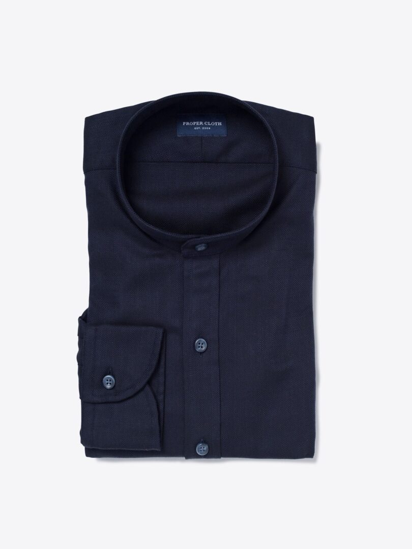 Navy Slub Pique Dress Shirt 