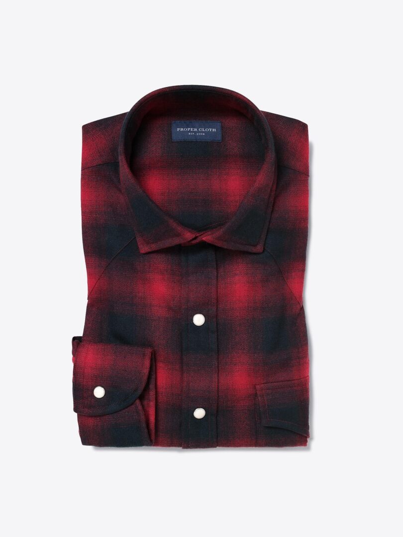 Canclini Scarlet Ombre Plaid Beacon Flannel Men's Dress Shirt 