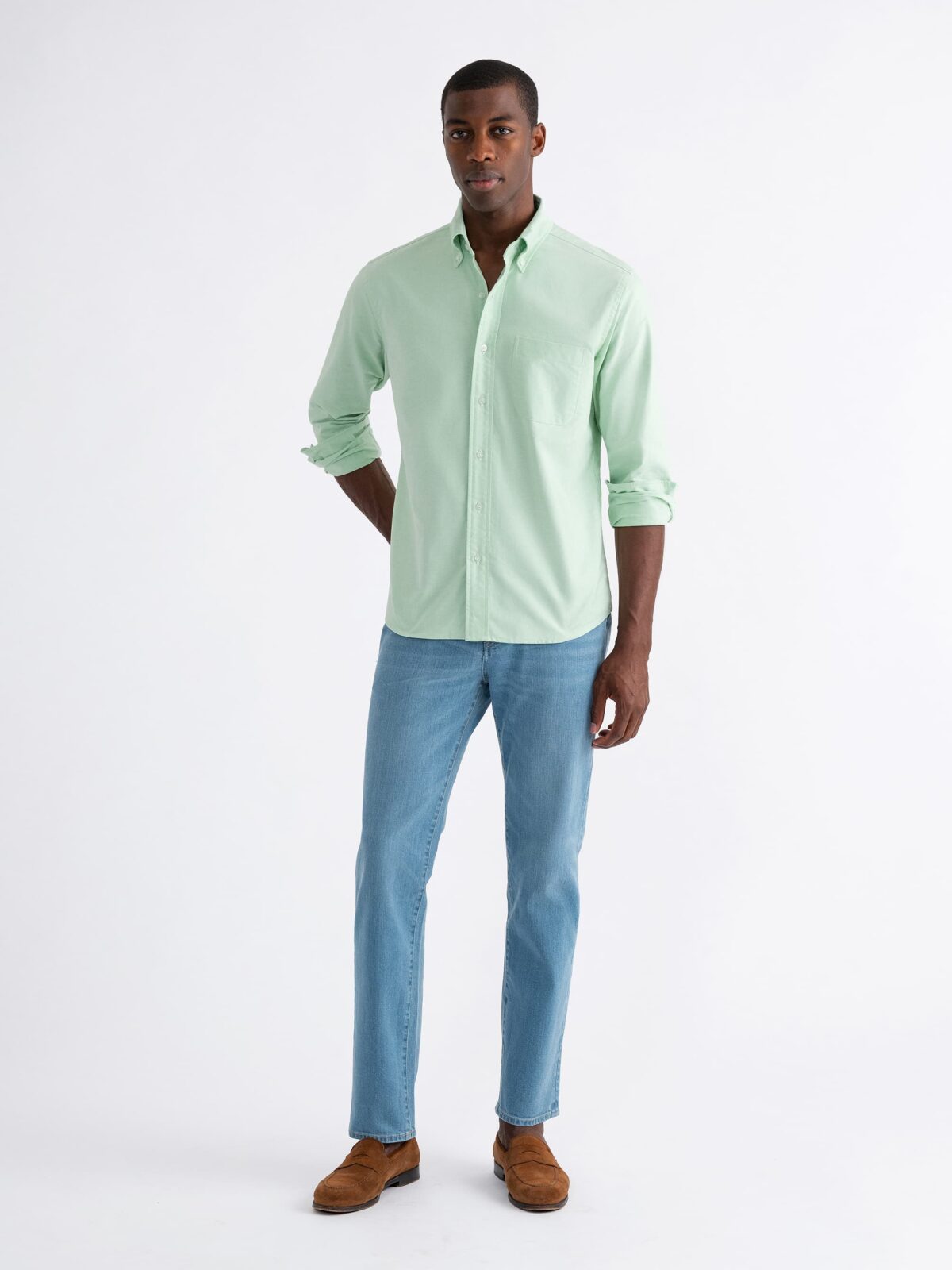 Slim Fit Premium Cotton Shirt - Light blue/striped - Men | H&M US