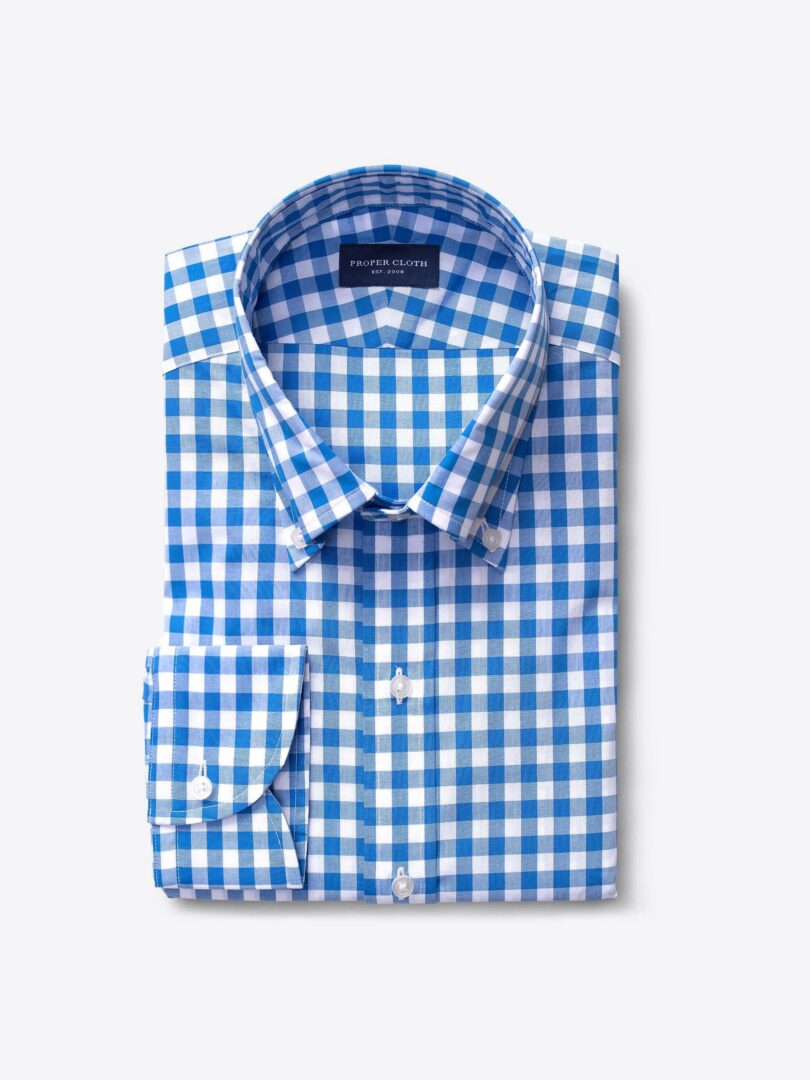 Light Blue Large Gingham Fitted Shirt 