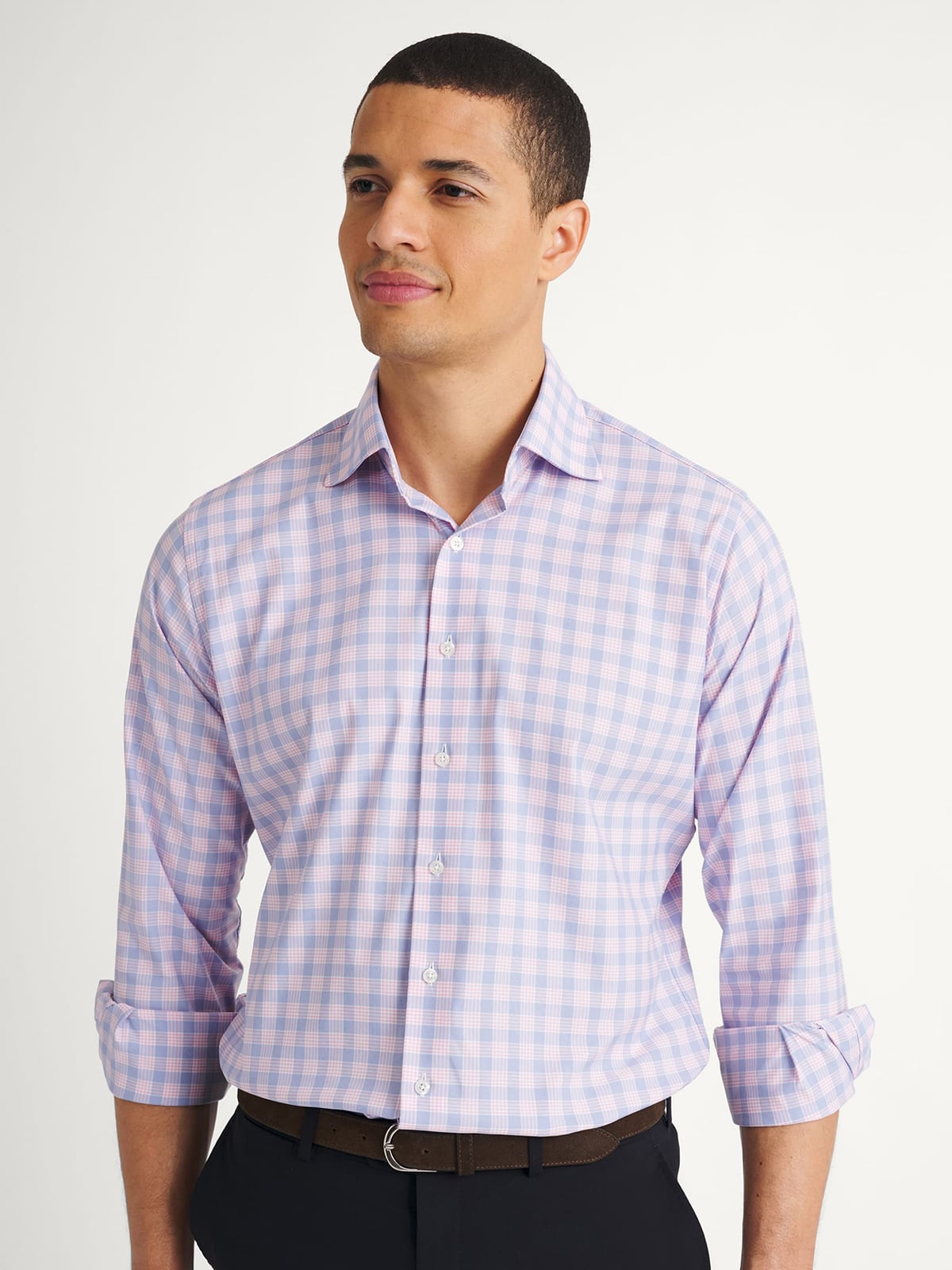 Proper Cloth Men's Blue and Pink Multi Check Lightweight Performance Dress Shirt - Blue, Size: 15, Regular, Nylon Proper Cloth Men's Blue and Pink Multi Check Lightweight Performance Dress Shirt - Blue, Size: 15, Regular, Nylon