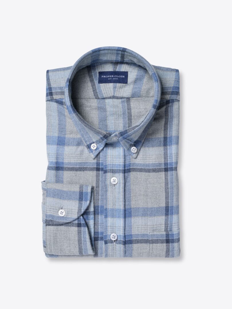 Canclini Light Grey and Blue Plaid Beacon Flannel Shirts by Proper Cloth