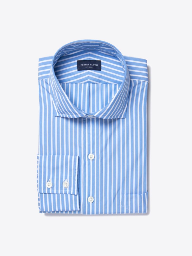Canclini 120s Blue Reverse Bengal Stripe Men's Dress Shirt 