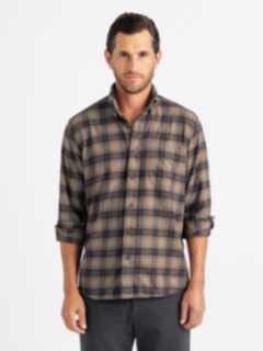 The Japanese Tartan Flannel Sport Shirt in Mocha and Grey