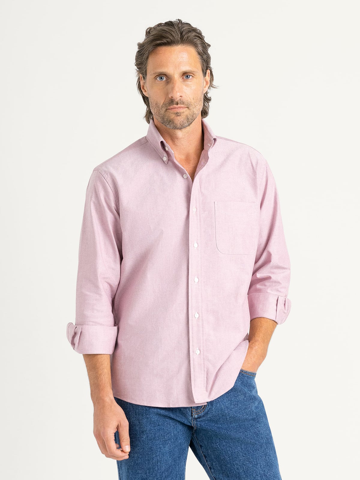 Proper Cloth Men's Clark Faded Red Oxford Cloth Button Down Custom Dress Shirt - Red, Size: M, Regular, 100% Cotton