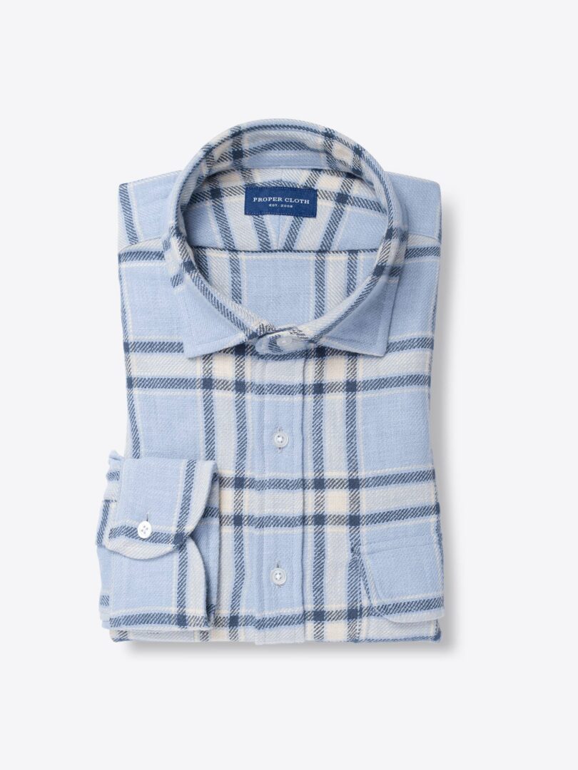 Japanese Washed Light Blue and Natural Country Plaid 