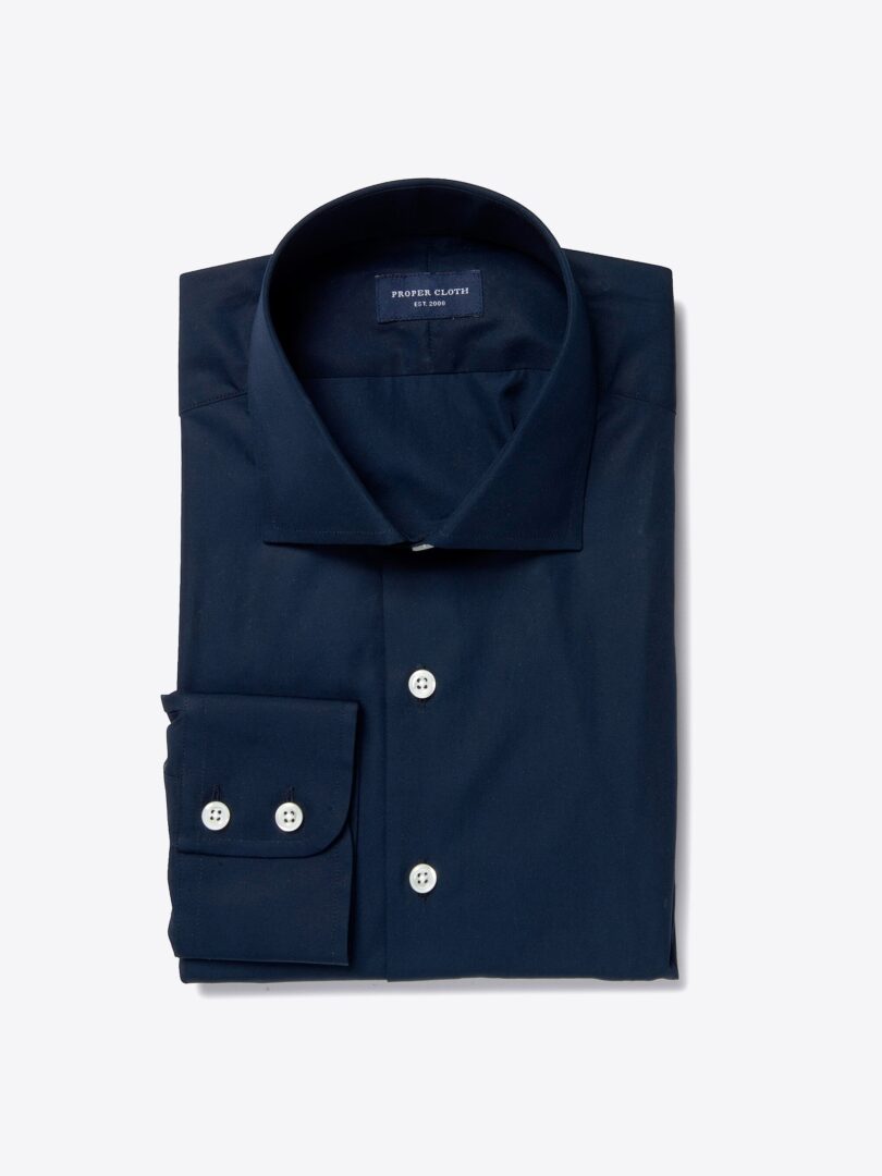 Thomas Mason Navy Luxury Broadcloth Custom Made Shirt 