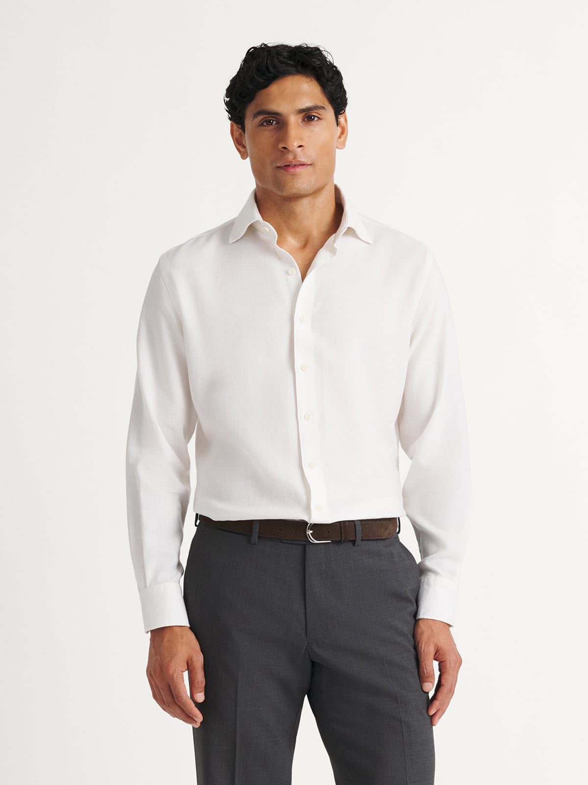 The Thomas Mason Cotton and Cashmere Dress Shirt in Ivory