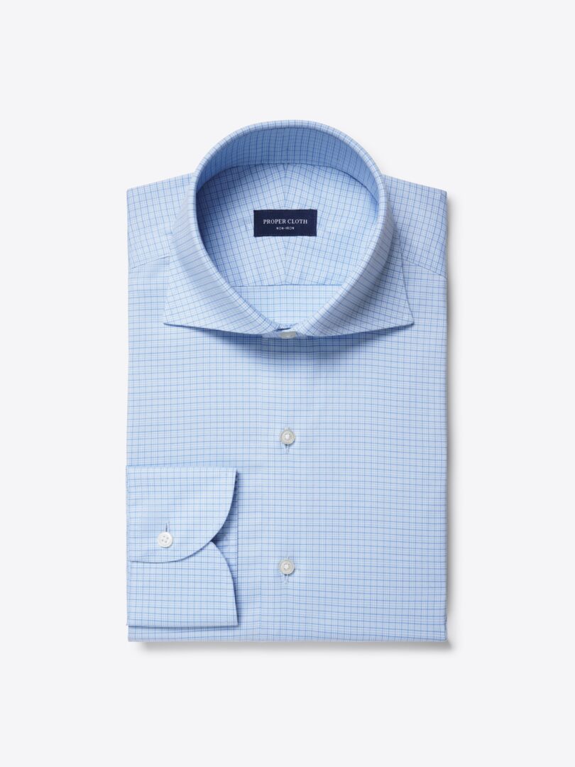 Non-Iron Stretch Light Blue Small Check 
