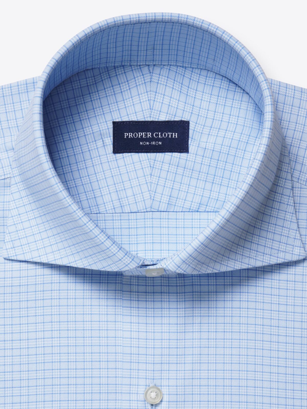 Non-Iron Stretch Light Blue Small Check Cutaway Shirt