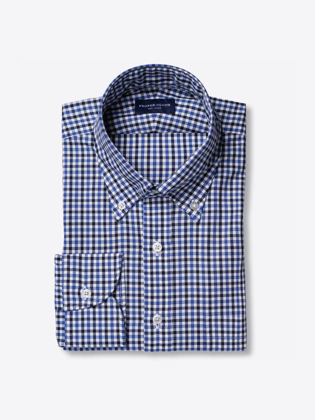 Blue and Navy Check Cotton and Merino Twill Shirt by Proper Cloth