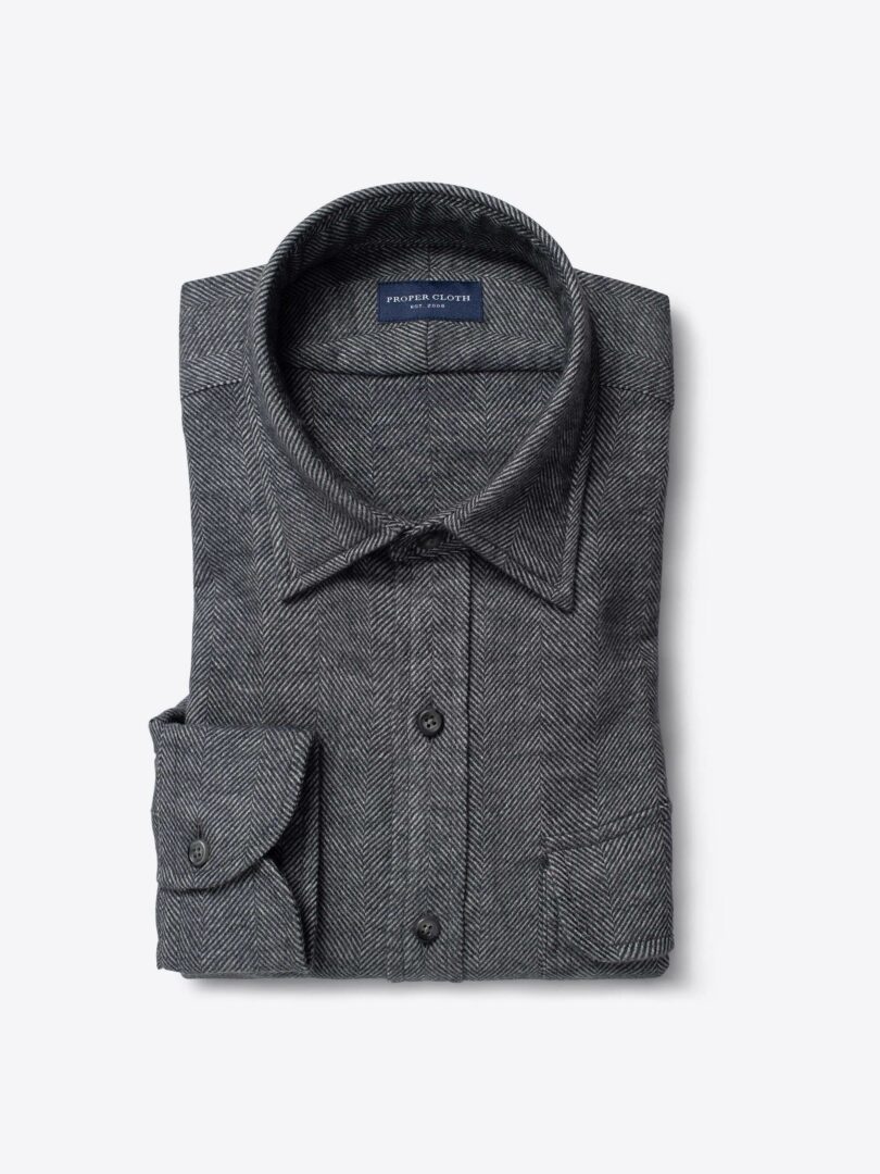 Canclini Grey Extra Large Herringbone Beacon Flannel Custom Made Shirt 