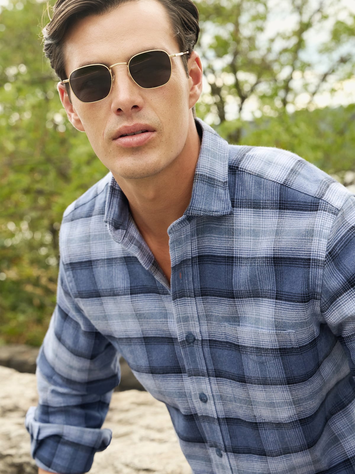 Proper Cloth Men's Teton Tonal Blue Plaid Flannel Custom Dress Shirt - Blue, Size: 5XL, Big, Tall, 100% Cotton