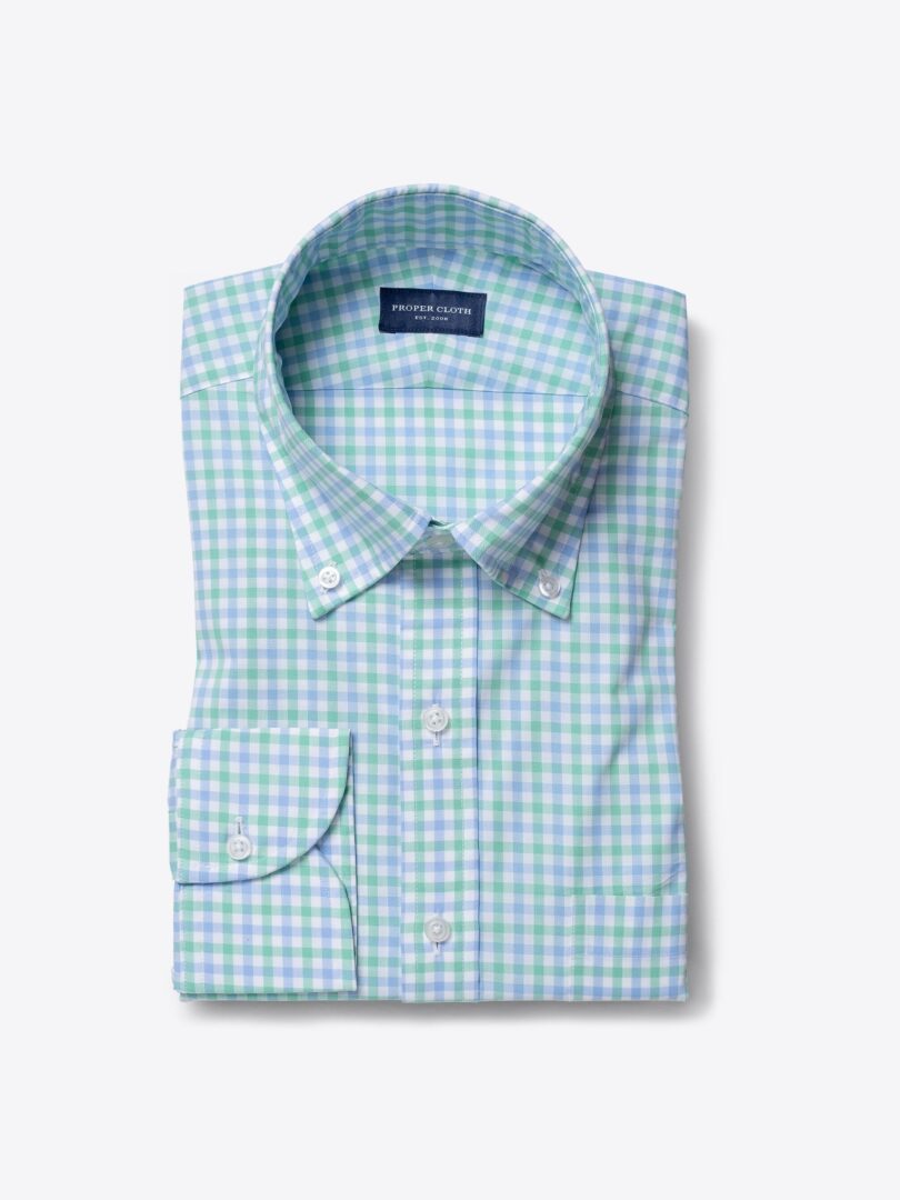Thomas Mason Mint and Light Blue Multi Gingham Tailor Made Shirt 