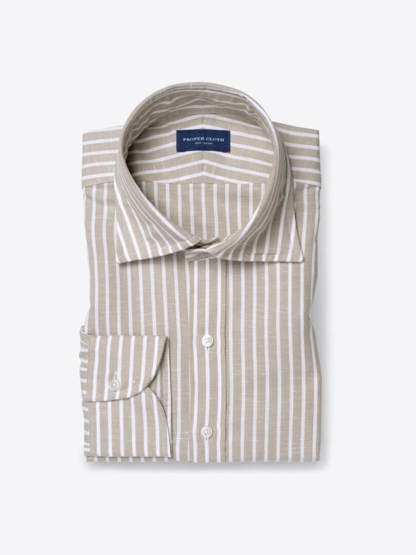 Portuguese Beige Stripe Cotton Linen Oxford 