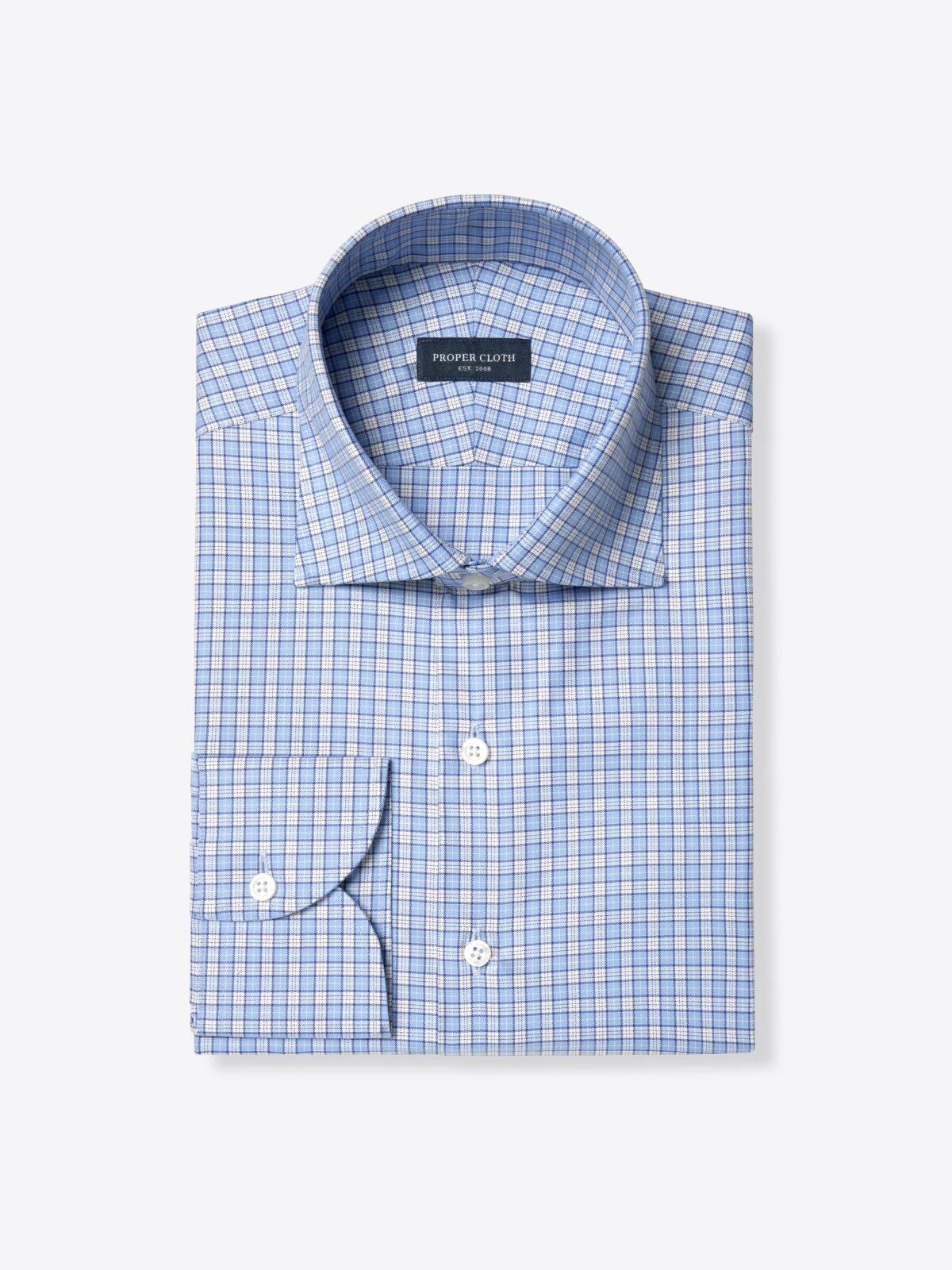 Greenwich Light Blue and Navy Small Check Shirt by Proper Cloth