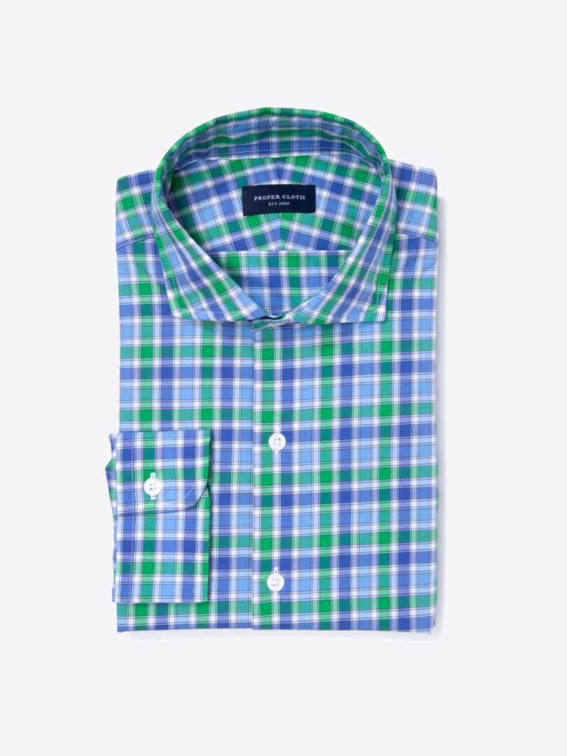 Green Large Multi Check Men's Dress Shirt 