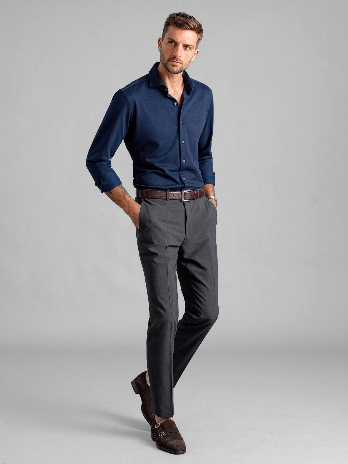 Navy Heavy Brushed Cotton Stretch Dress Pant - Custom Fit Tailored Clothing