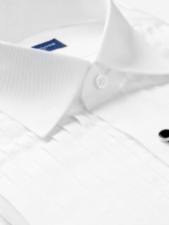 The Pleated Front Tuxedo Shirt in Stanton 120s White Broadcloth