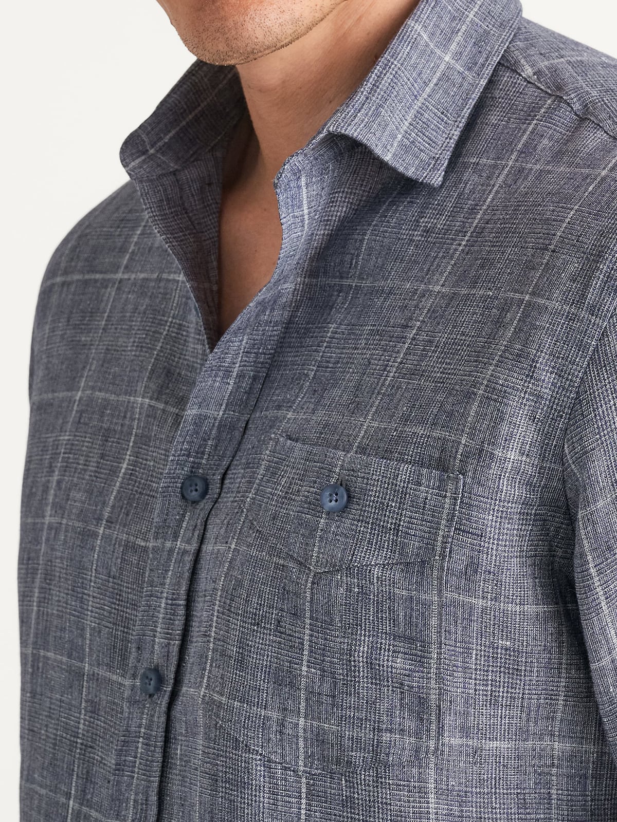 The Italian Linen Melange Shirt in Slate Plaid