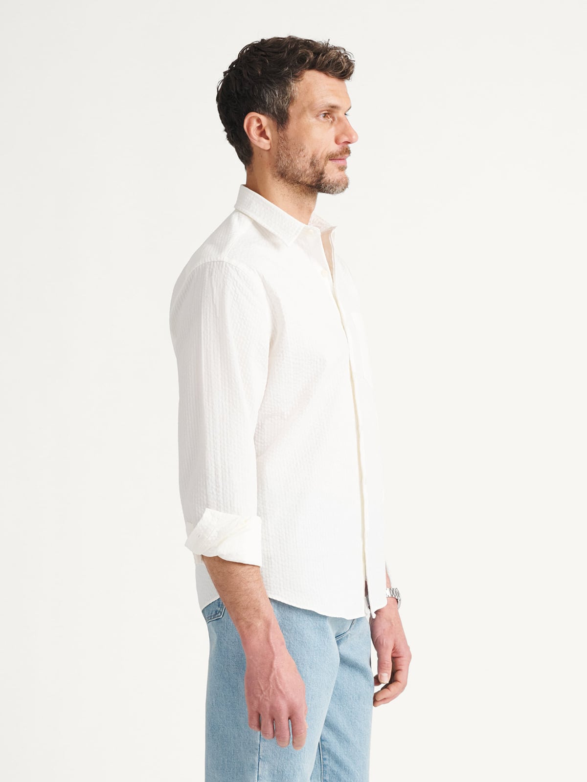 The Italian Wide Seersucker Casual Shirt in Off White