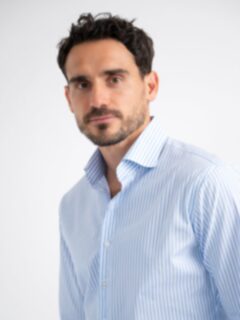 Thomas Mason Light Blue End-on-End Bengal Stripe Shirt by