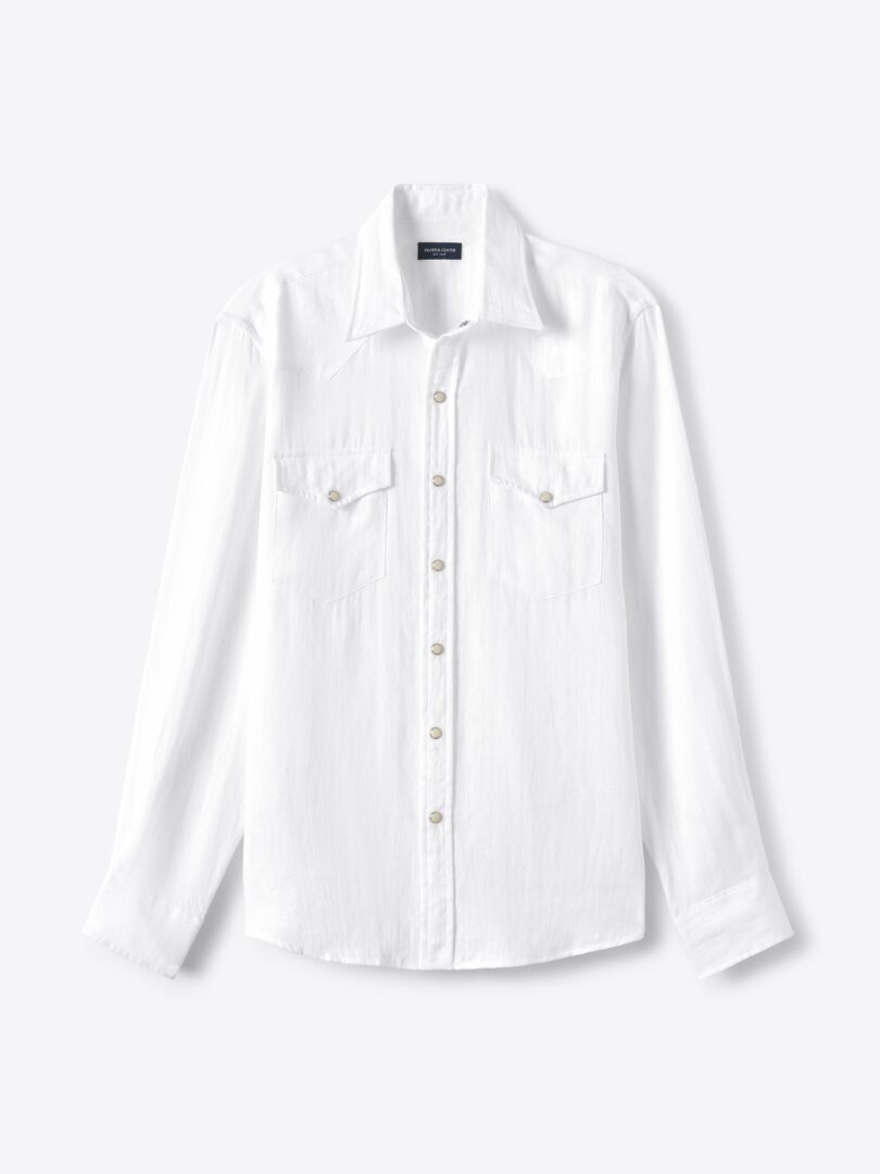 Men’s Baird McNutt White Irish Linen Western Shirt Thumb