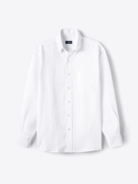 Sage Leaf Print Cotton Linen Blend Men's Dress Shirt Shirt by