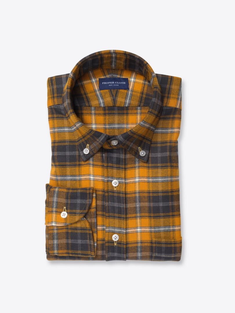 Gold and Charcoal Large Plaid Flannel 