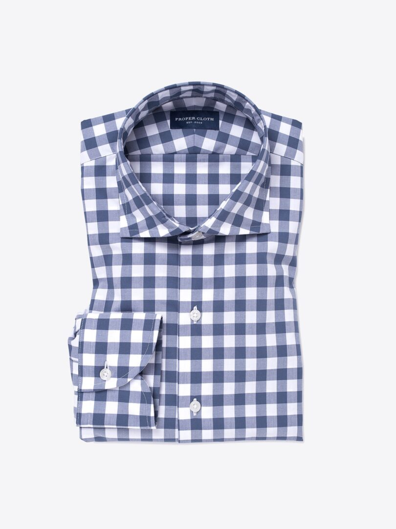 Slate Blue Large Gingham Custom Dress Shirt 