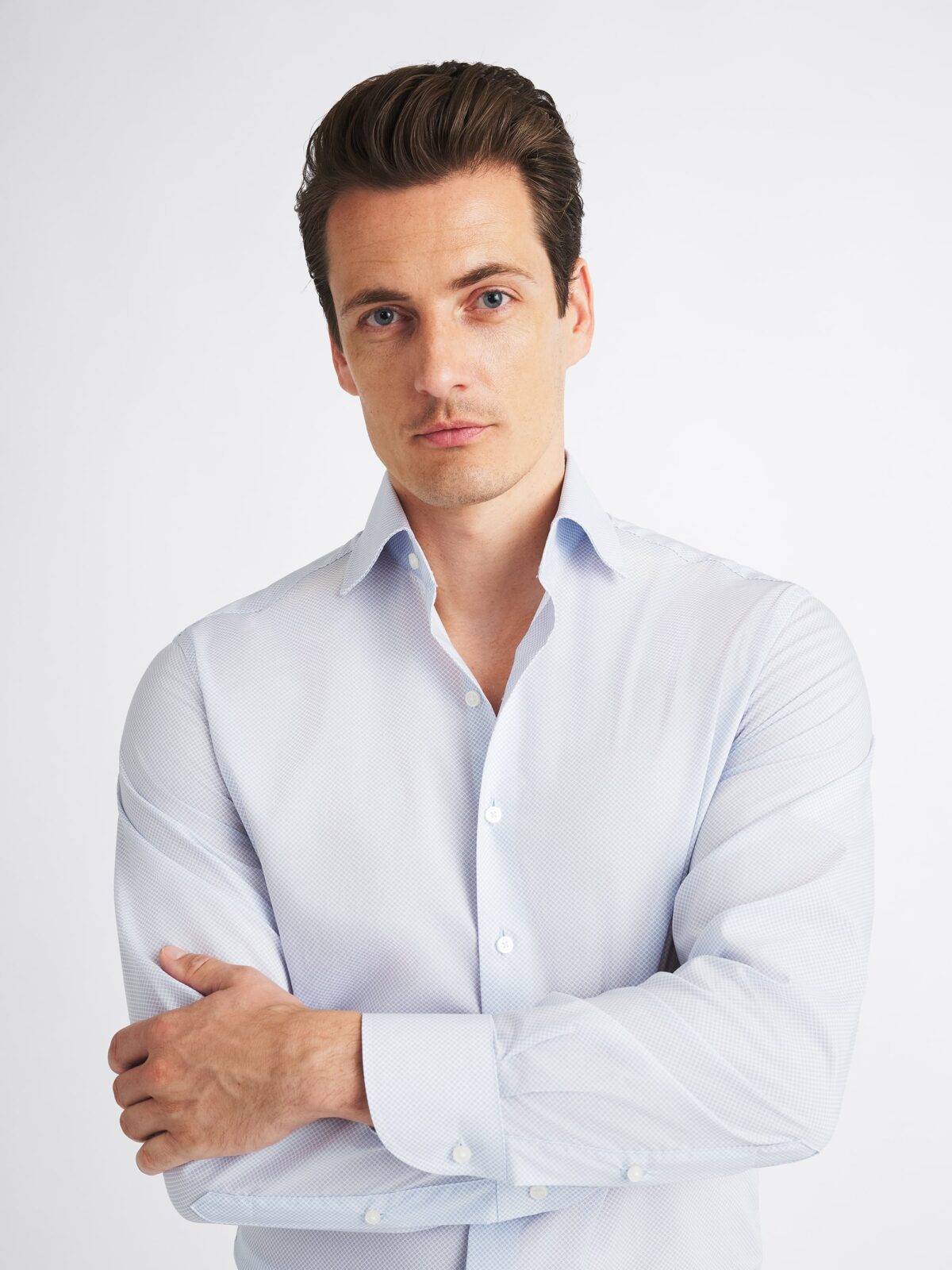 White and Light Blue Micro Print Dress Shirt Shirt by Proper Cloth