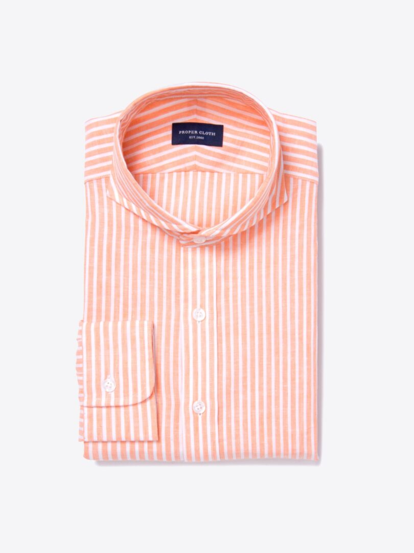 Orange Cotton Linen Stripe Custom Made Shirt 