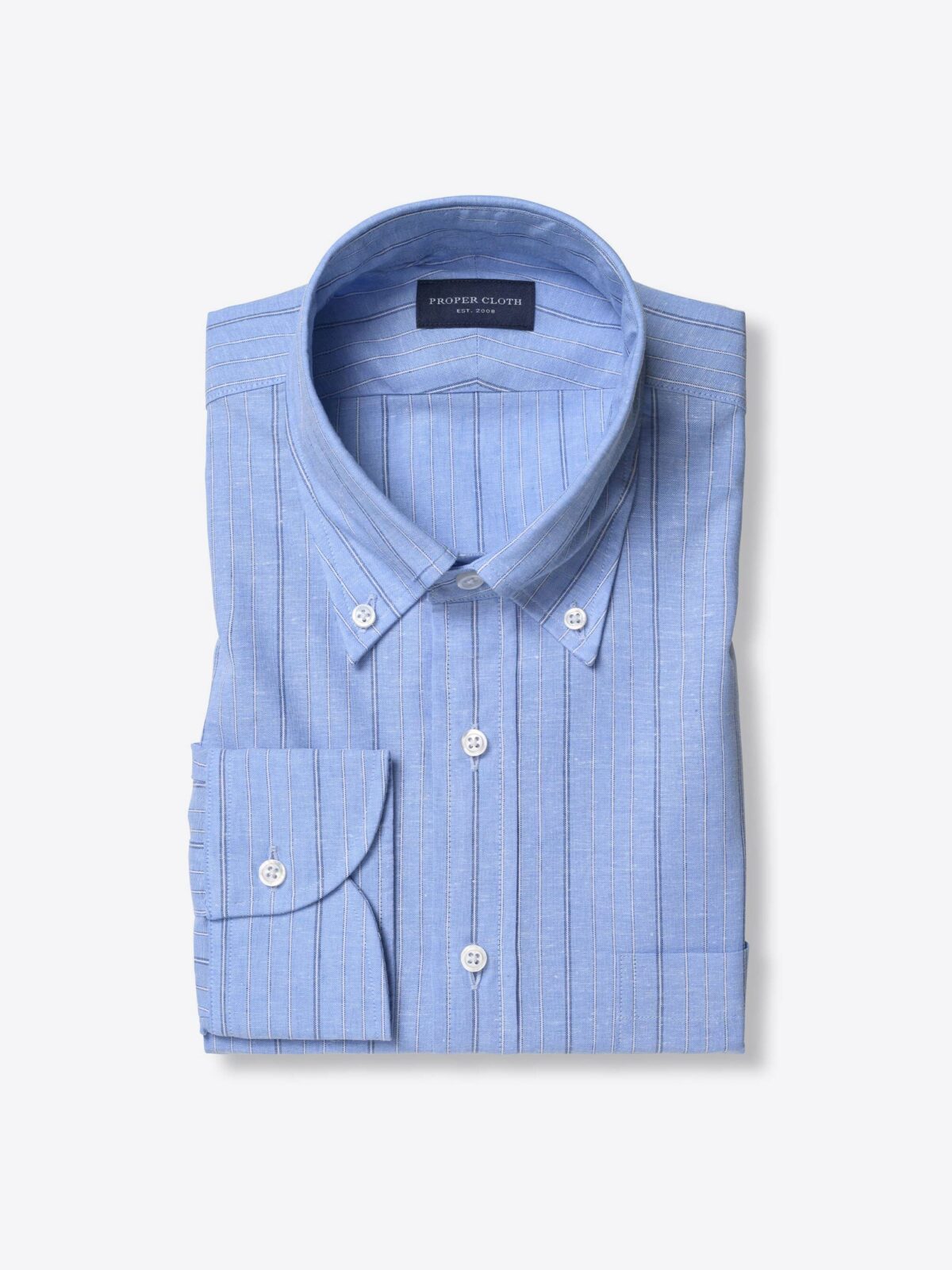 Light Blue Cotton and Linen Multi Stripe Shirt