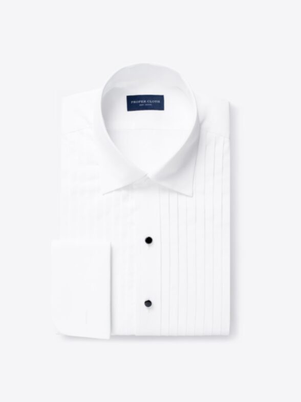 Thomas Mason White Luxury Broadcloth Pleated Front Tuxedo Shirt Product Image