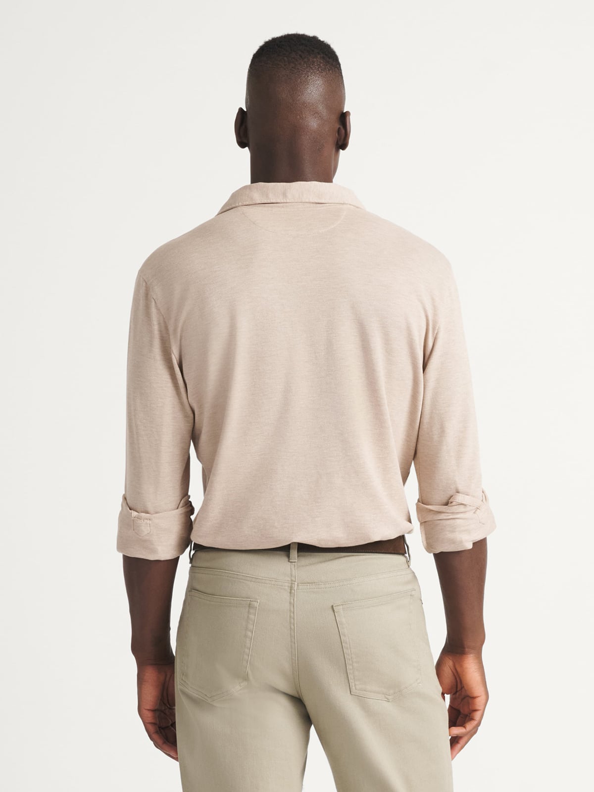 トップス pedestalpolo The Easy Care Long Sleeve Polo in Taupe Melange