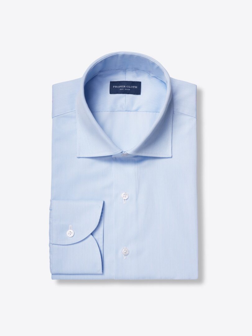 Thomas Mason Wrinkle-Resistant 120s Blue Fine Stripe Tailor Made Shirt 