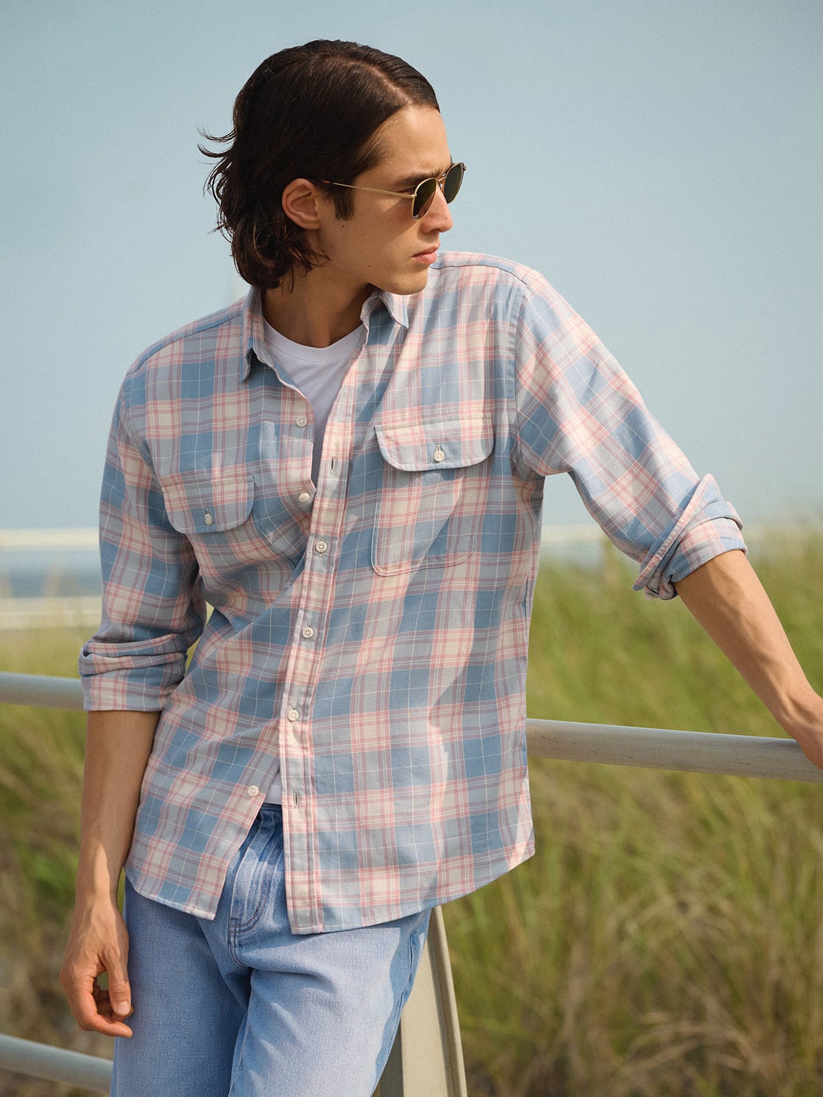Blue Rose and Cream California Plaid Shirt