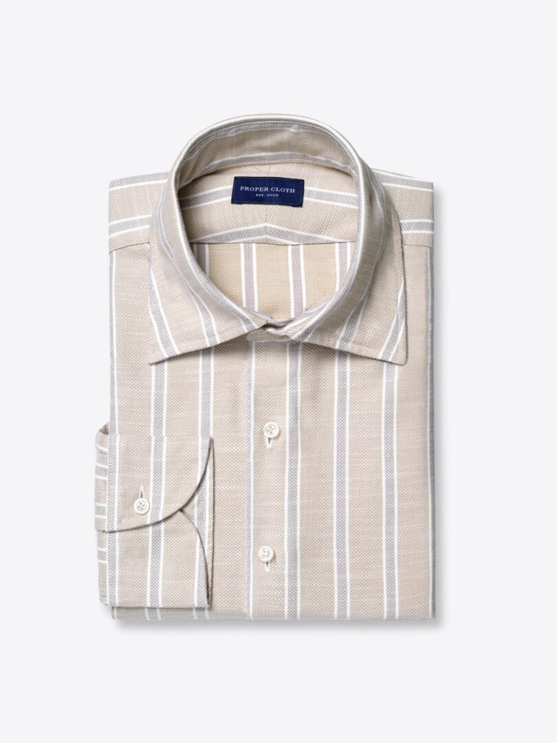 Amalfi Beige and Taupe Stripe Pique 