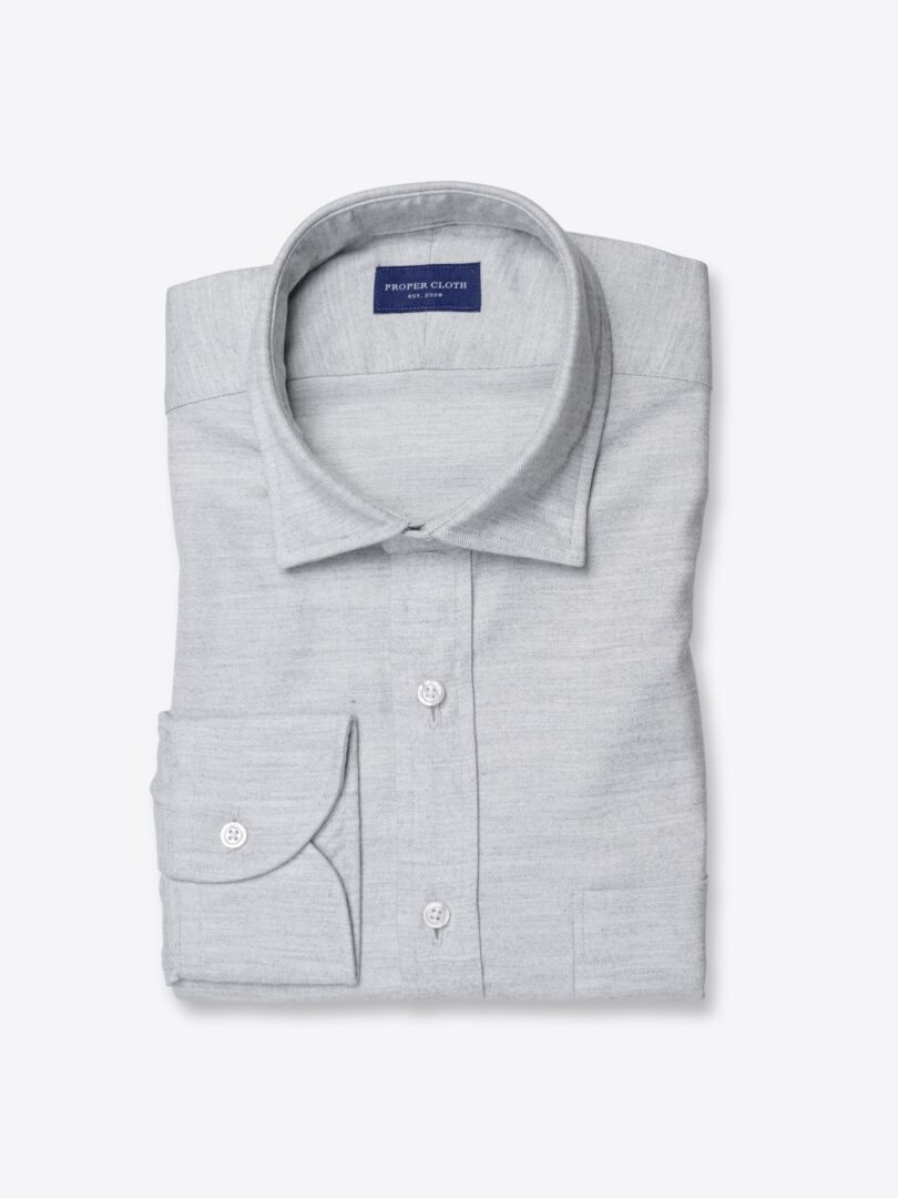Albini Light Grey Melange Cotton Tencel Herringbone Flannel 