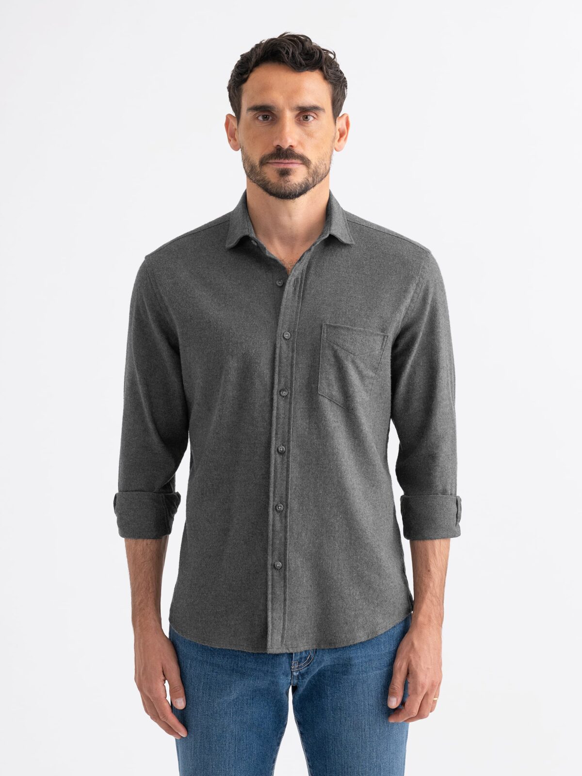 Teton Charcoal Melange Twill Flannel Shirt by Proper Cloth