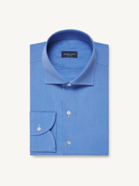 The Thomas Mason Broadcloth Dress Shirt in Light Blue Bengal Stripe